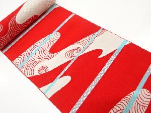 アンティーク　横段に荒波模様織り出し　八寸帯地反物